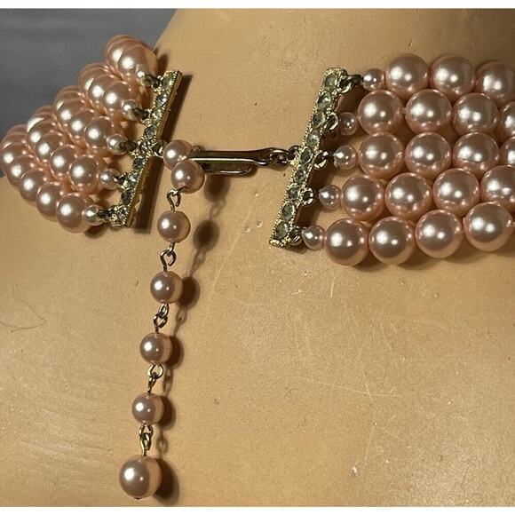 Pink Pearl Necklace Multi Strand Choker Statement Faux - Picture 6 of 16